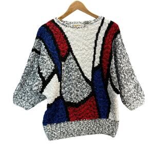 Just Cristina Vintage 80s Abstract Color Block Tunic 3/4 Sleeve Sweater Women L